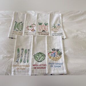 Lillian Vernon | Kitchen Towels For 7 Weekdays | Embroidered Vegetables | NIP